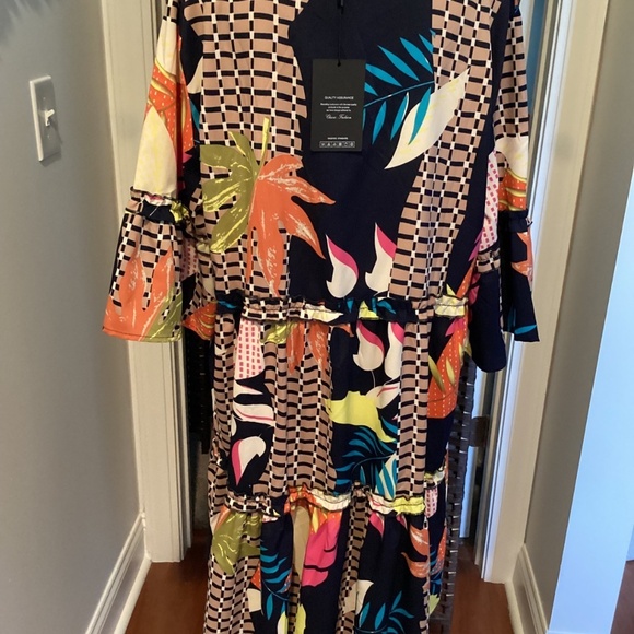 Swing A- Line V Neck  knee Length Dress (;Size: X- Large) ( Color: Multi) - Picture 6 of 9